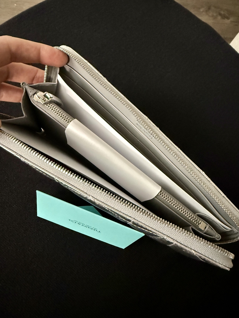 Tiffany & Co. Metallic Silver Quilted Zip-Around Wallet - Picture 6 of 14